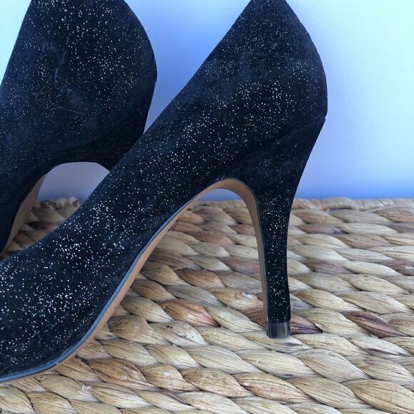 Ann Taylor Loft Black Velveteen Gold Glitter Heels - Picture 5 of 14